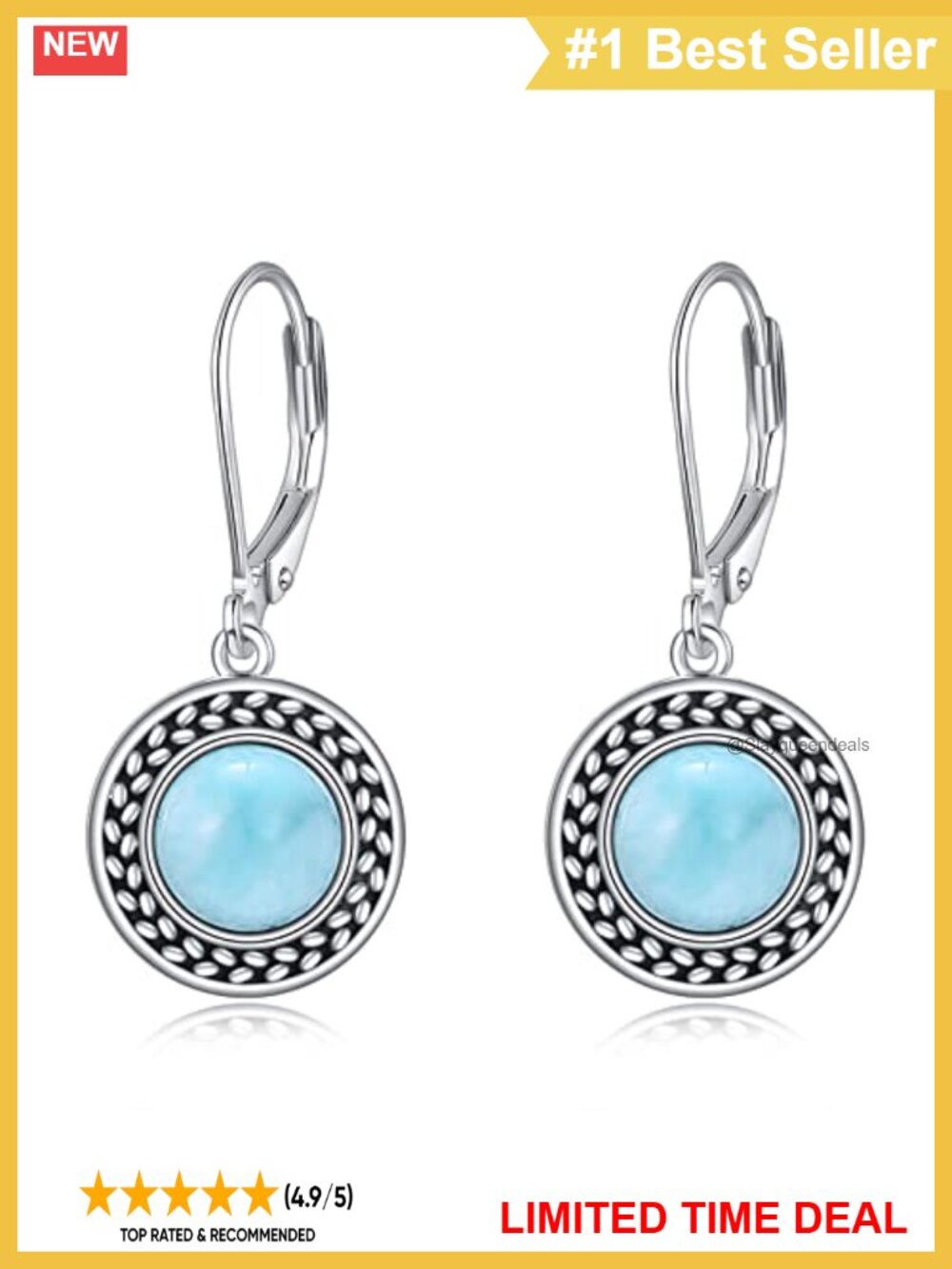 Sterling Silver Larimar Rhinestone Drop Dangle Earrings French Wire